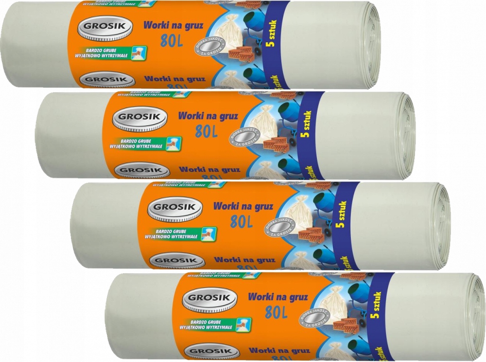 

Worki na gruz popiół budowlane mocne 80L Grosik x4