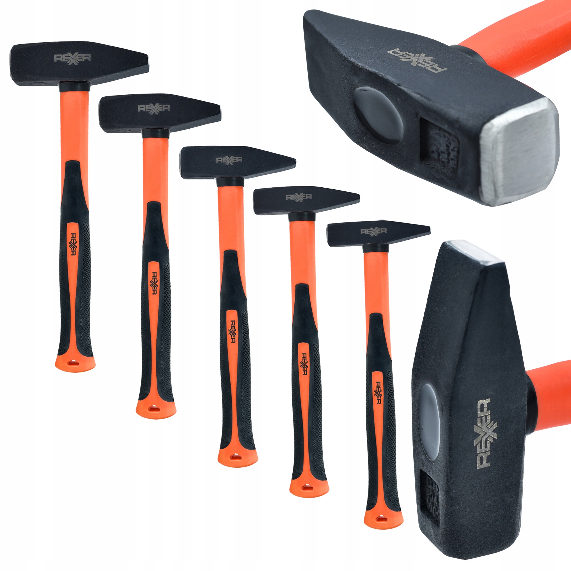 Zestaw Młotków Ślusarskich 5szt 300-1500 g Trzonek Z Włókna Szklanego