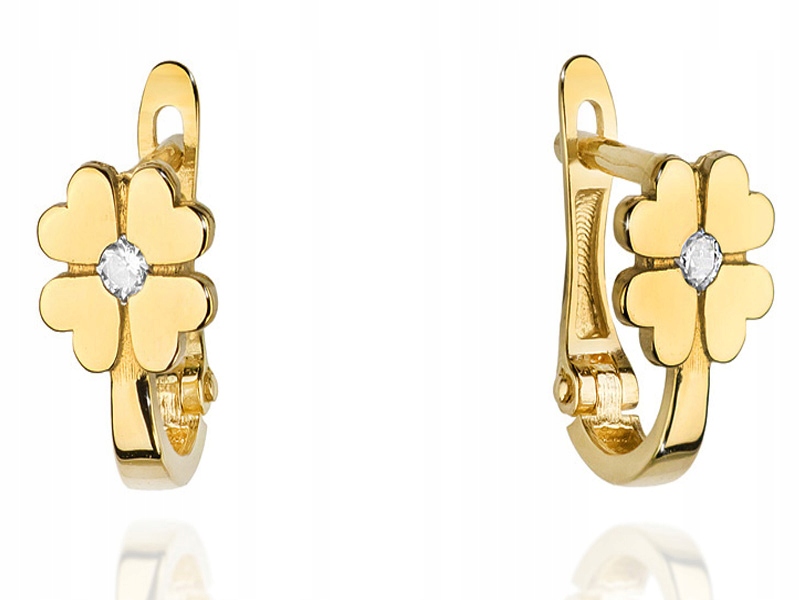 Zlaté náušnice 585 Květiny S Brilianty 0,95g diamanty pro ni 14k