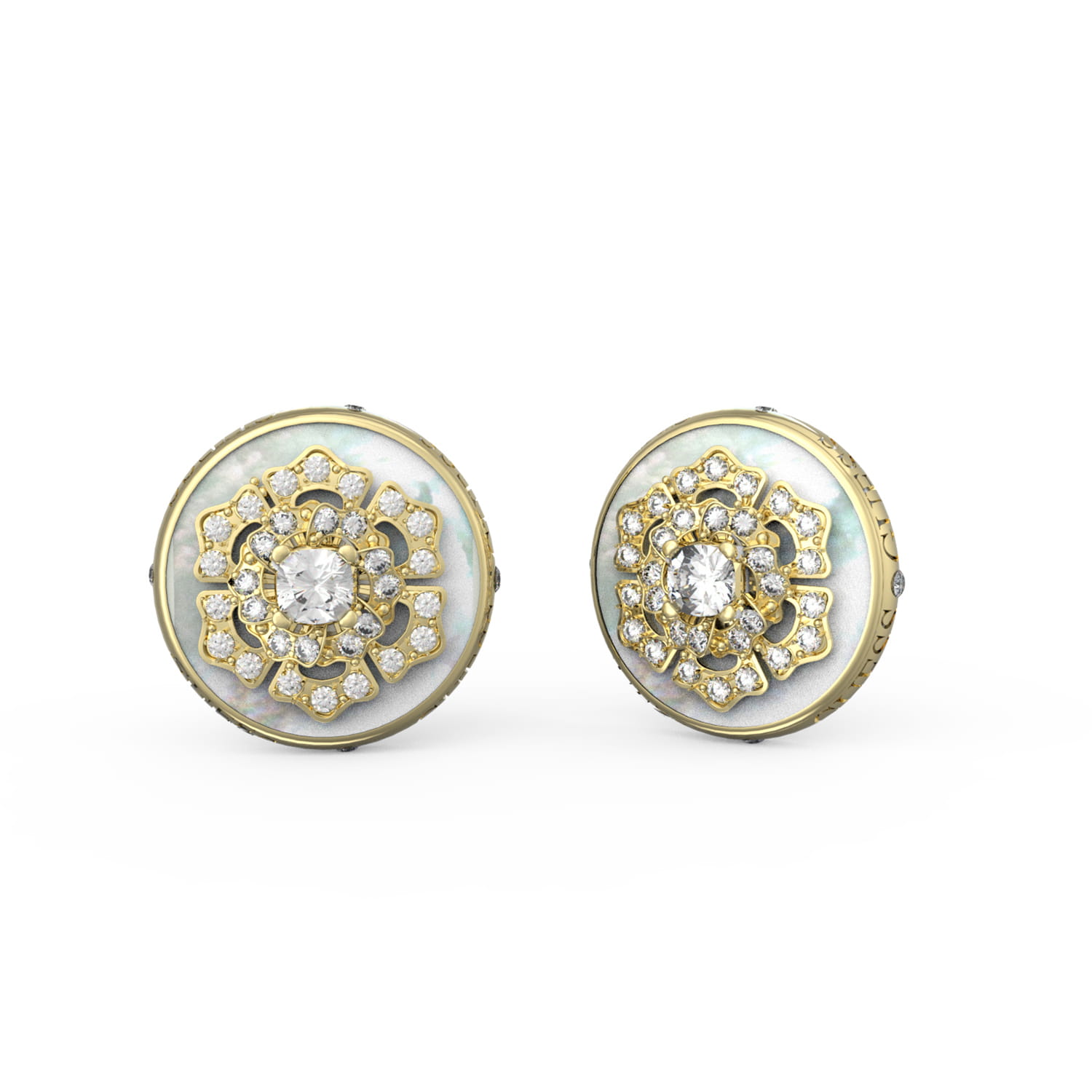 Náušnice Guess La Fleur Ažurová Květina perleťová hmota tyčinka ocel pozlacená