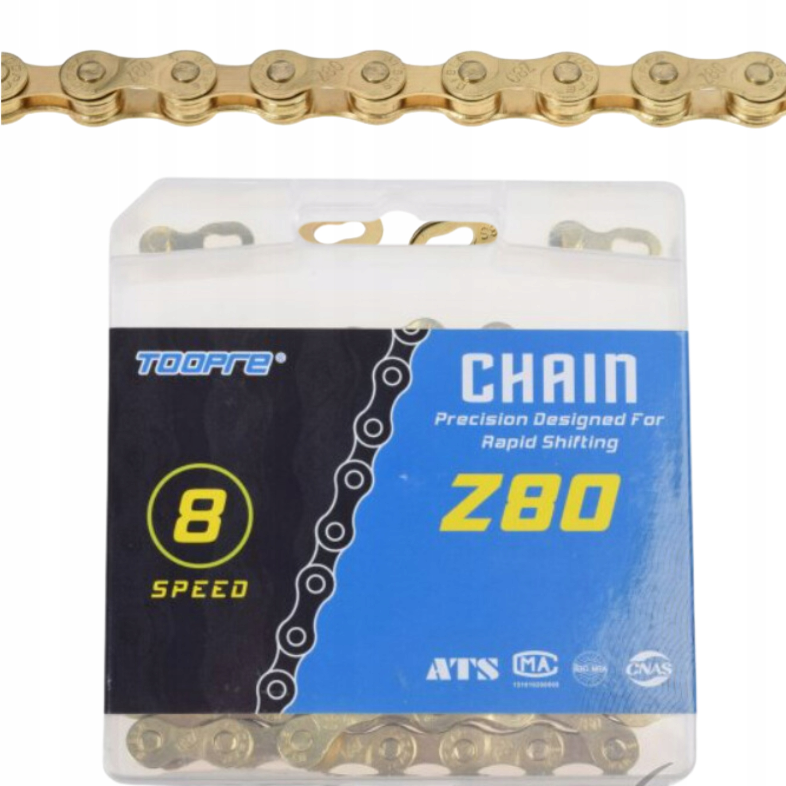 Toopre Łańcuch Rowerowy Z80 1/2" x 3/32" 116L Złoty Zapinka W Zestawie
