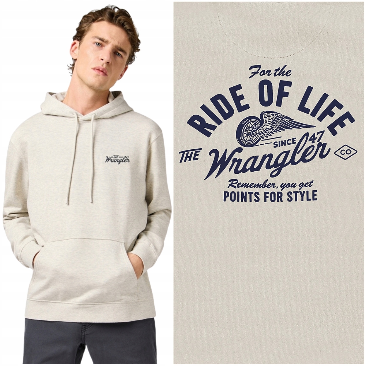Wrangler Americana Hoodie Oat Melee bavlněná mikina s kapucí (klokanka) L