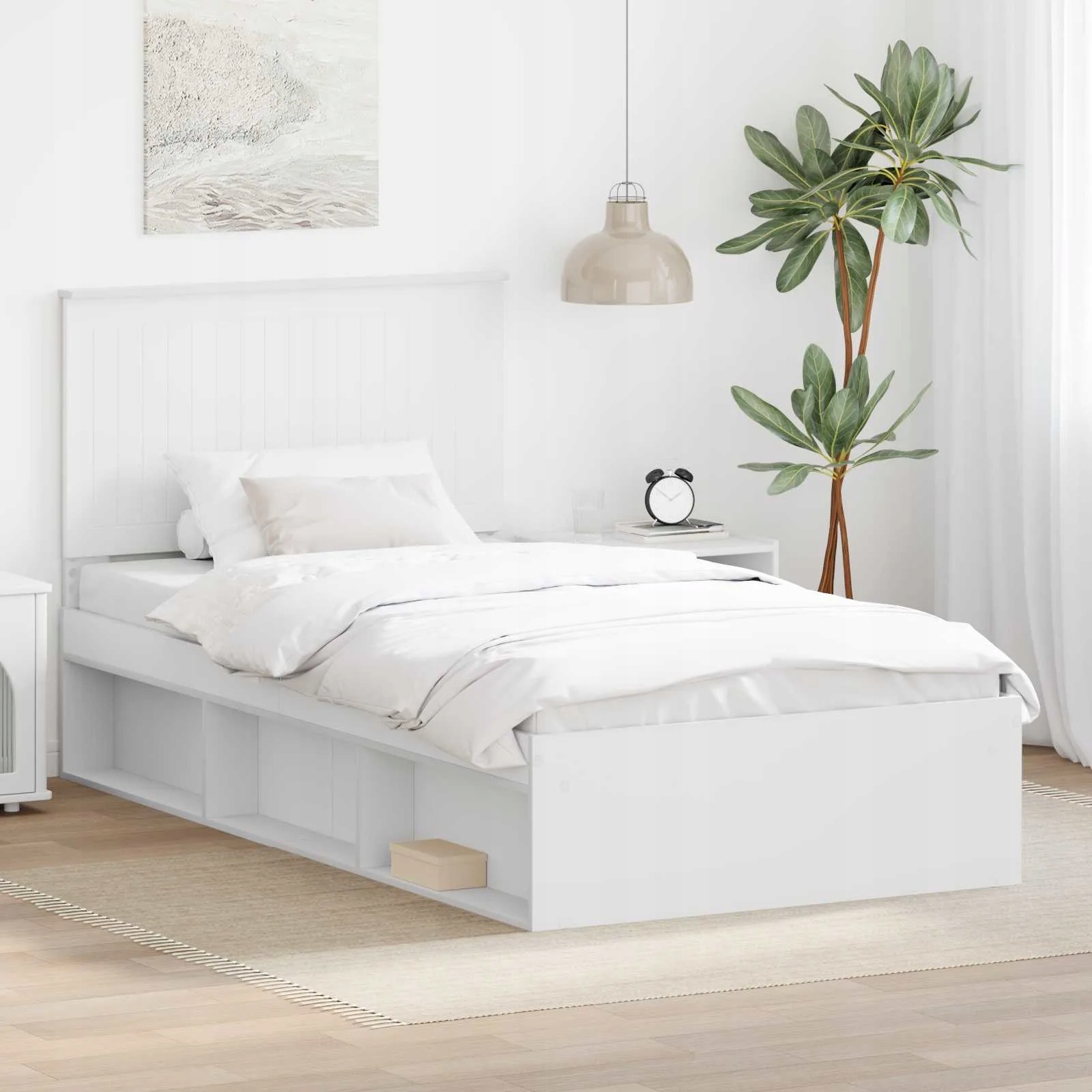 vidaXL Rám postele s čelo Bílá 100 x 200 cm Masivní borové dřevo