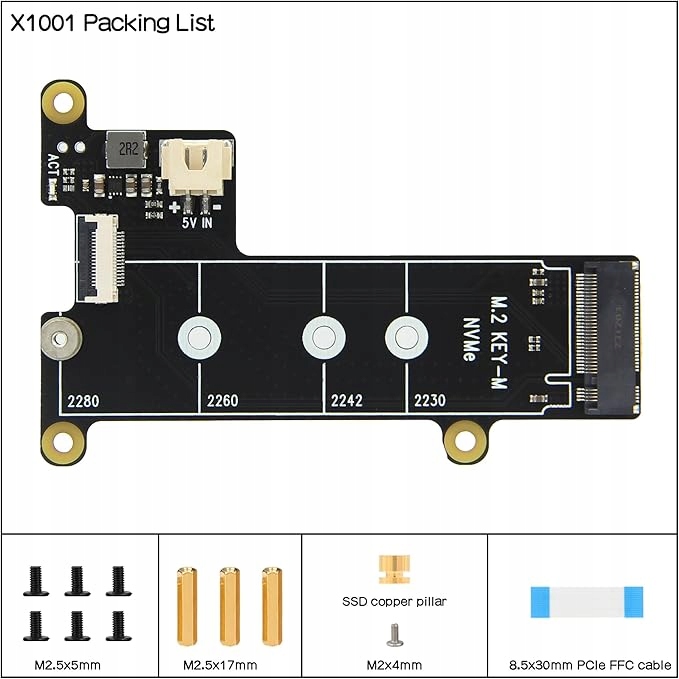 Płyta adaptera X1002 Raspberry Pi 5 PCIe do M.2 NVMe SSD HAT Pi5 2280
