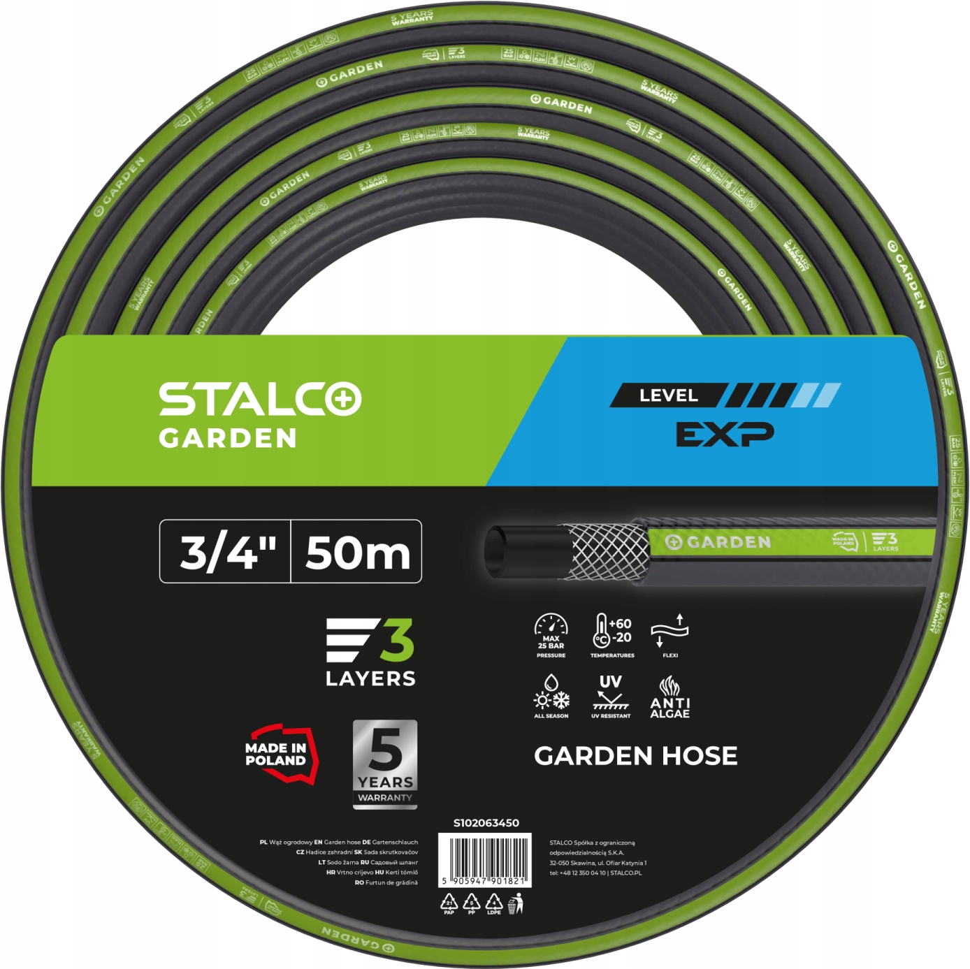 Hadice Exp 3/4′′ 50m Stalco Garden Vystužená 3VRSTVÁ S102063450