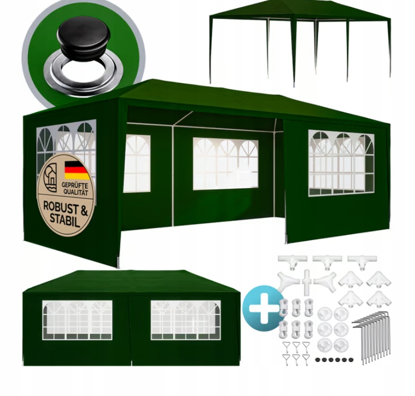 Pawilon Ogrodowy Rimini Zielony 3 M X 6 M Z Ochroną Uv Wodoodporny t30