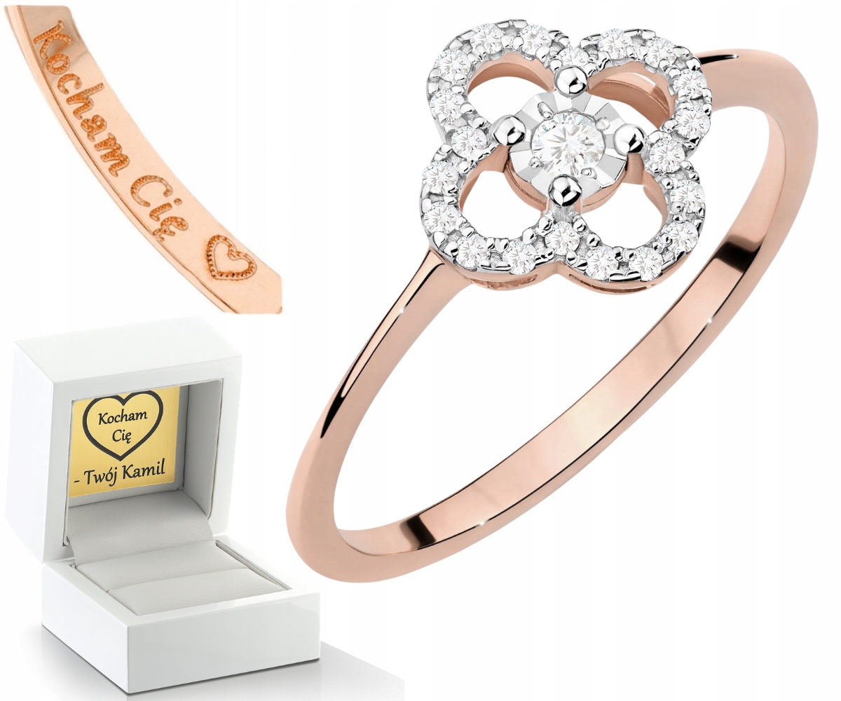 Růžové Zlato Prstýnek Diamanty Gravírování Bonus 585 Dárek