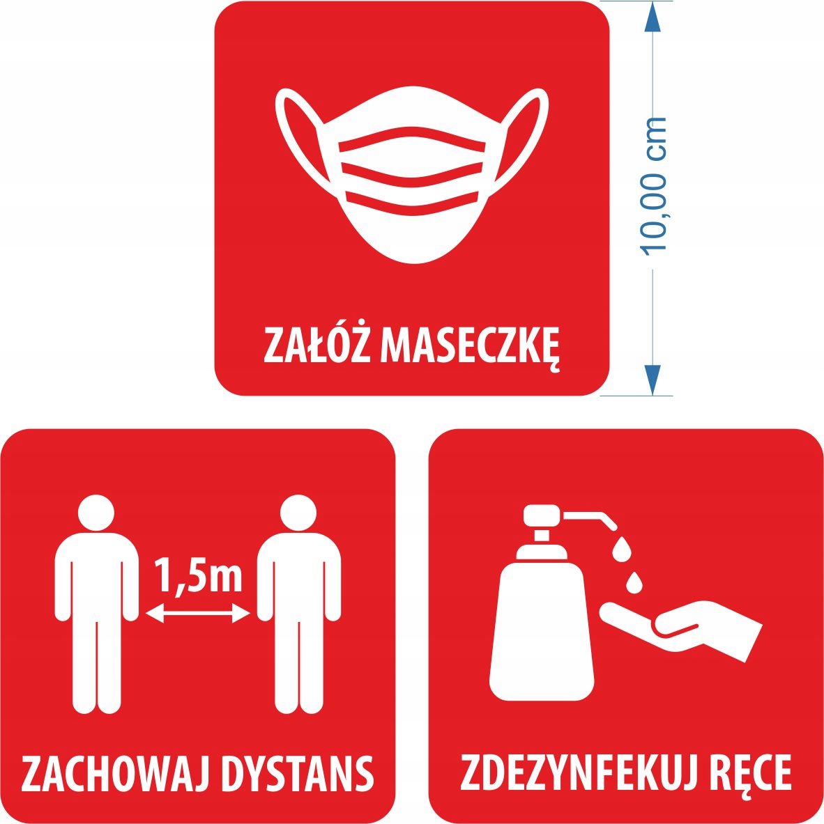 Naklejka MASECZKA DEZYNFEKCJA DYSTANS zestaw 3szt