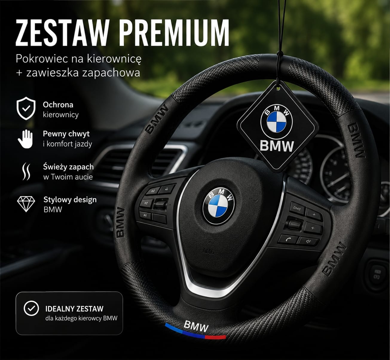 Pokrowiec nakładka na kierownicę Bmw serii 1 2 3 5 7 X1 X3 X5 z zapachem