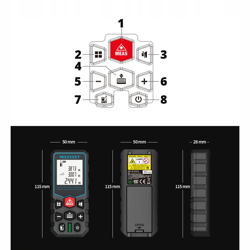 DALMIERZ LASEROWY CYFROWY MIERNIK ODLEGŁOŚCI 40 METRÓW PAMIĘĆ POMIARÓW LCD Informacje dodatkowe obliczanie kubatury