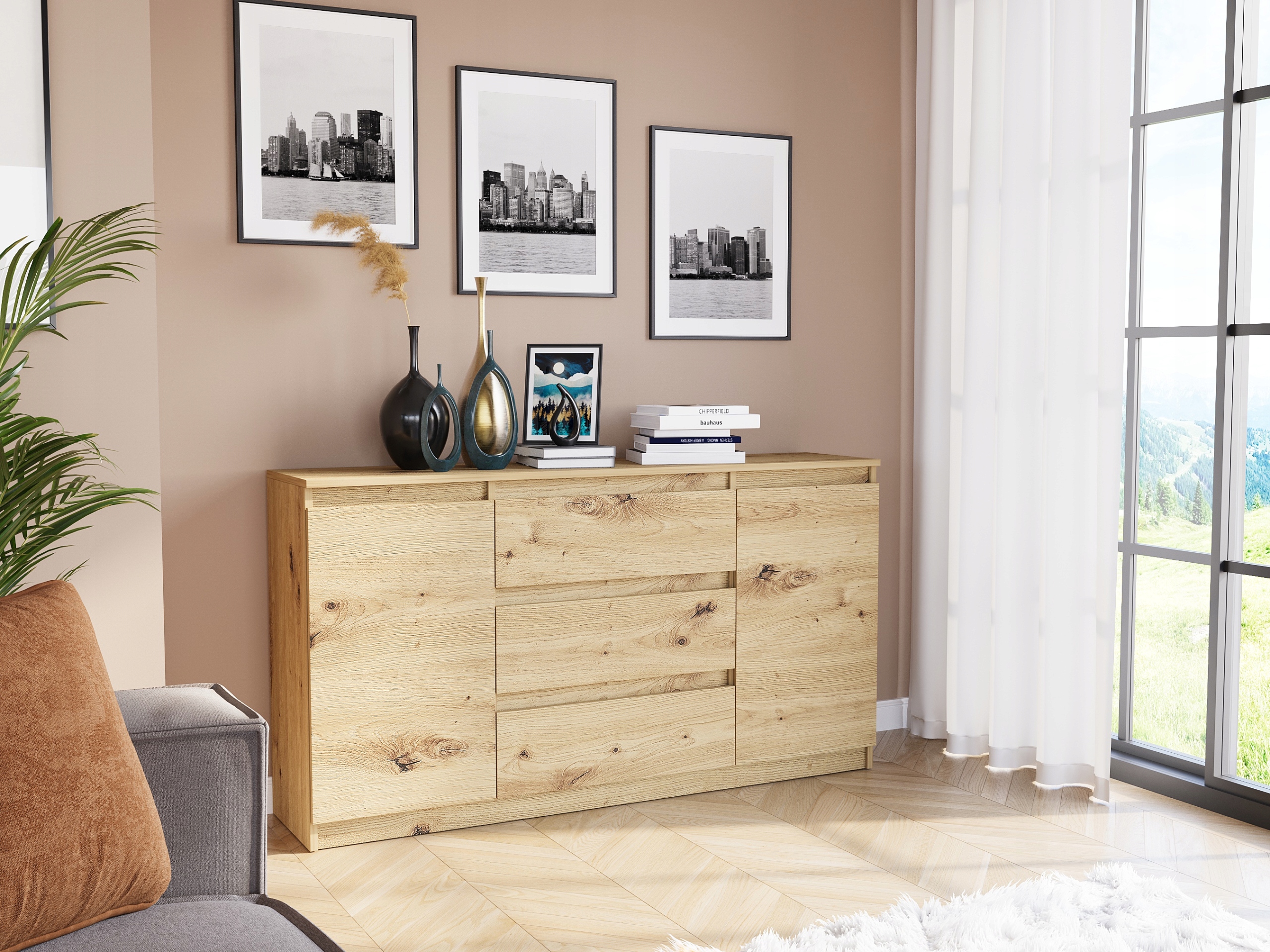 KOMODA 140 SZAFKA 3 SZUFLADY 2 PÓŁKI R-140-S3 ARTISAN