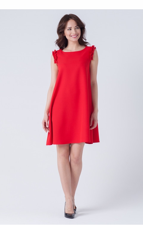 

Elegancka trapezowa sukienka wesele czerwona M/L