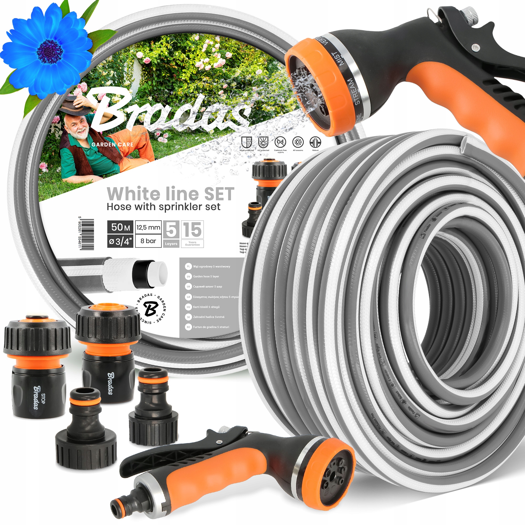 Záhradná Hadica 3/4 Vody Navíjacia 50 m Elastická Zalievanie Šlauf 5-VRSTVOVÁ Yo