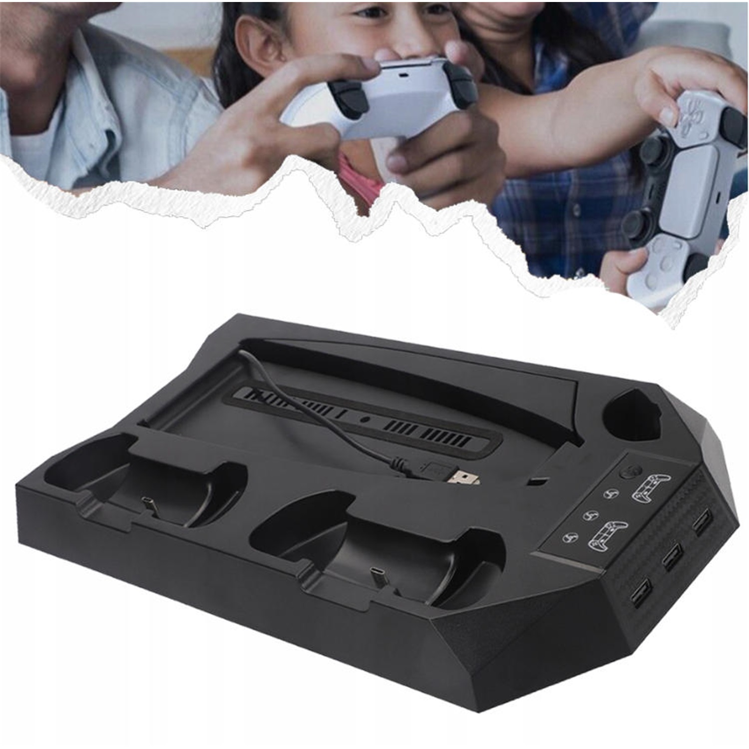 Stacja Dokująca PS5 Podstawka Pozioma Wentylator 3-BIEGI 3X Usb-a