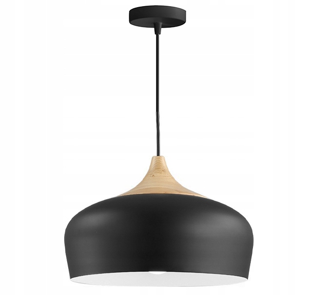Lampa Wisząca Czarna Do Kuchni Duża 35 cm Nowoczesna Okrągła Bari Gwint E27