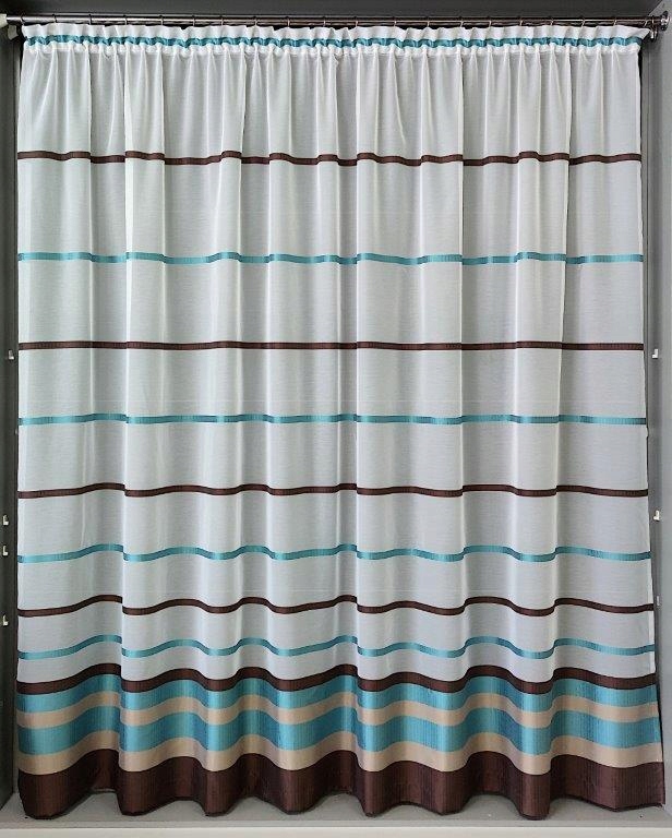 Tkanina záclona kupón 300x270 proužky tyrkysová mořská