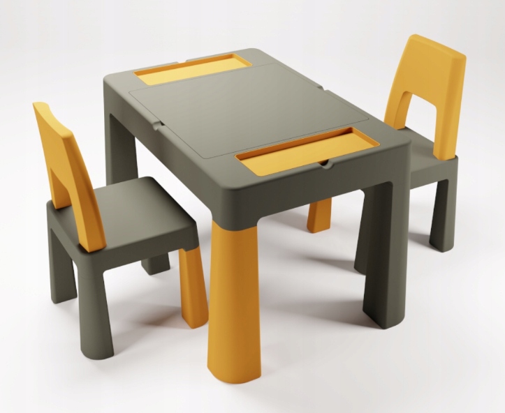 Komplet stolik + dwa krzesełka, plansza do lego TEGGI MULTIFUN Kolor odcienie szarości