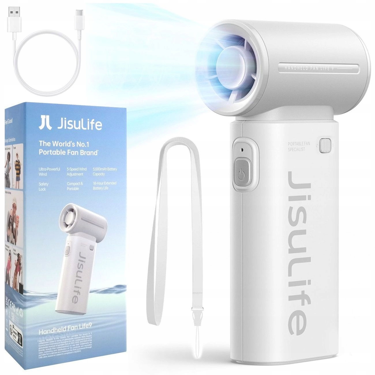 Větráček Ventilátor Mini Přenosný Bezdrátový, Usb-c, Výkonný malý Jisulife