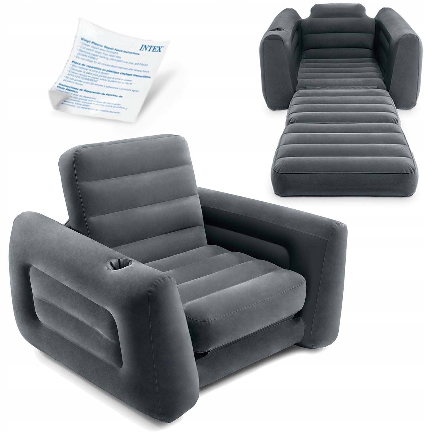 Jednolůžkové Nafukovací Křeslo Matrace Postel Velur Intex 66551 2V1 Rozkládací