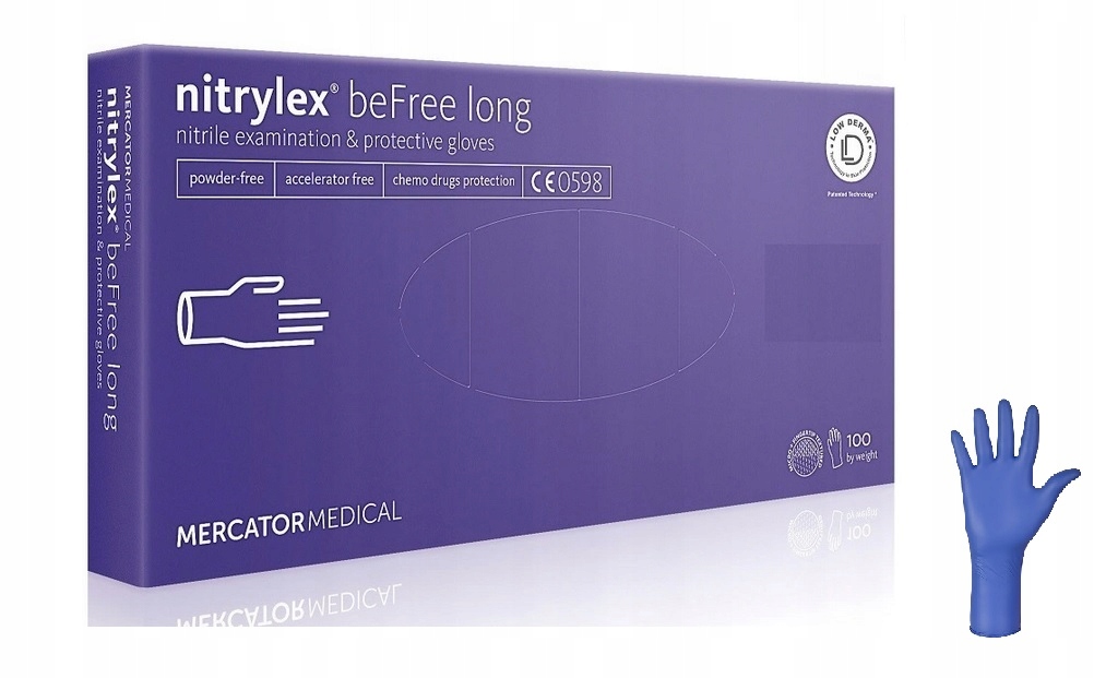 

Rękawiczki nitrylowe befree long L Mercator 100sz