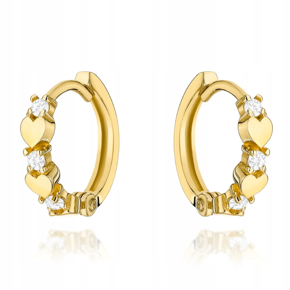 Zlaté Náušnice srdíčka 585 s kubickou zirkonií na kreolském vzoru, módní design 14k