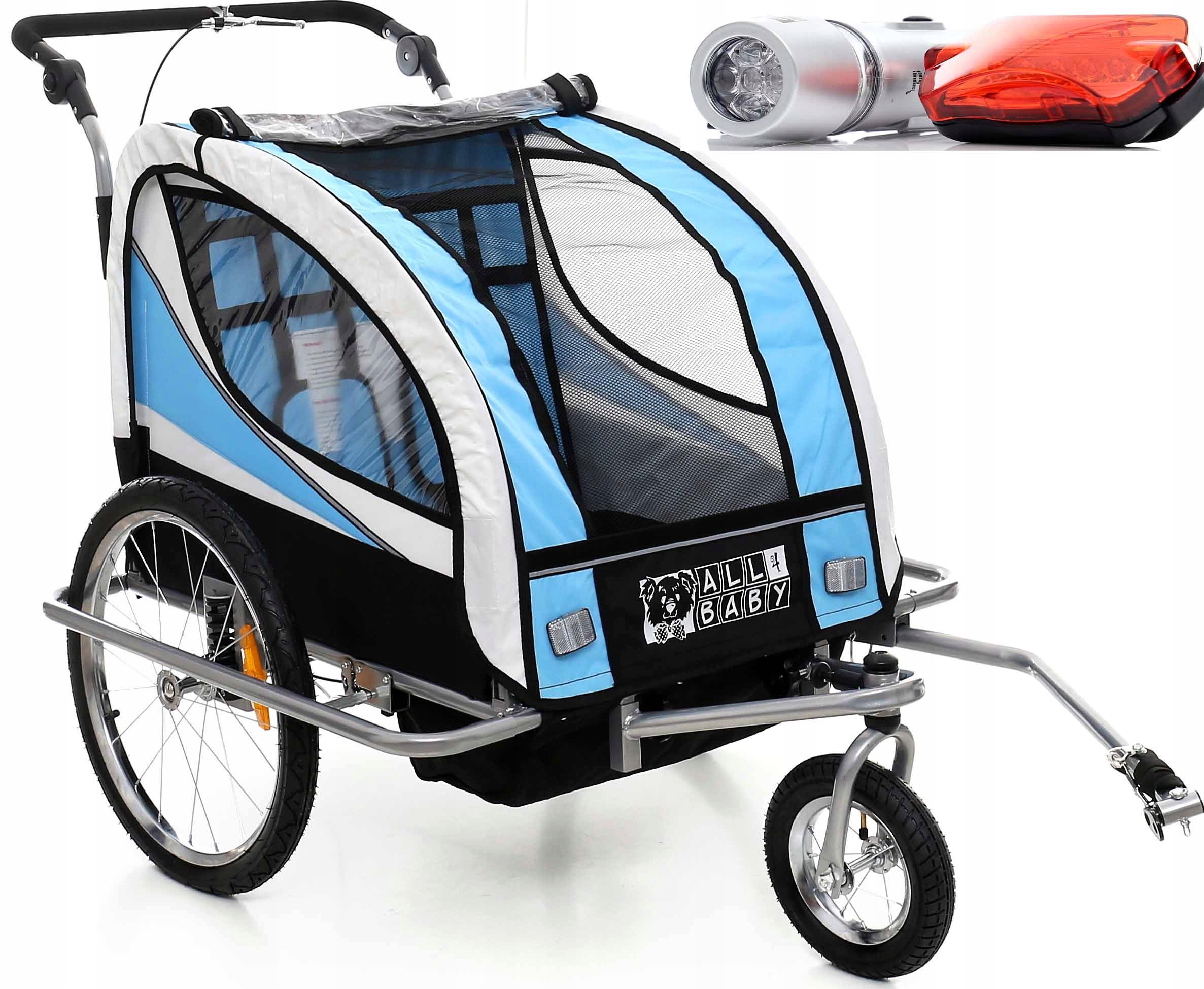 PRZYCZEPKA ROWEROWA AMORYZOWANA SKŁADANA AL03 LED NIEBIESKA