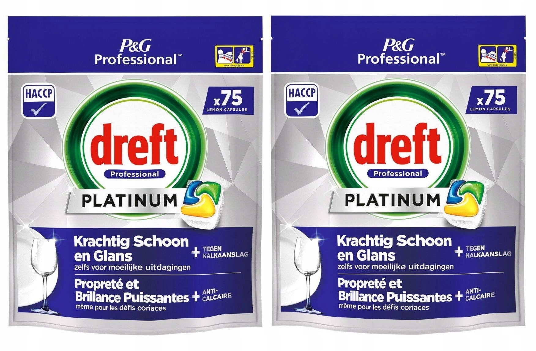 Dreft Platinum All in One Lemon kapsułki do zmywarki zestaw 2 x 75 szt