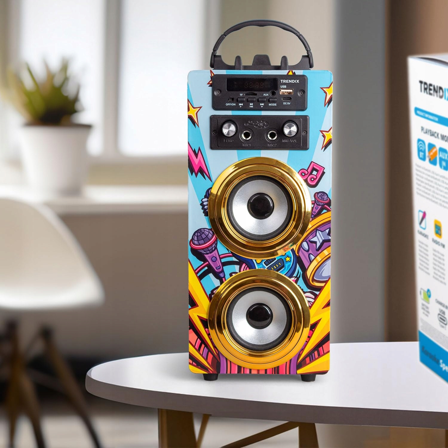 TRENDIX Karaoke Dla Dzieci Złota Gwiazda Z 2 Mikrofonami Bluetooth USB SD — miniatura 5