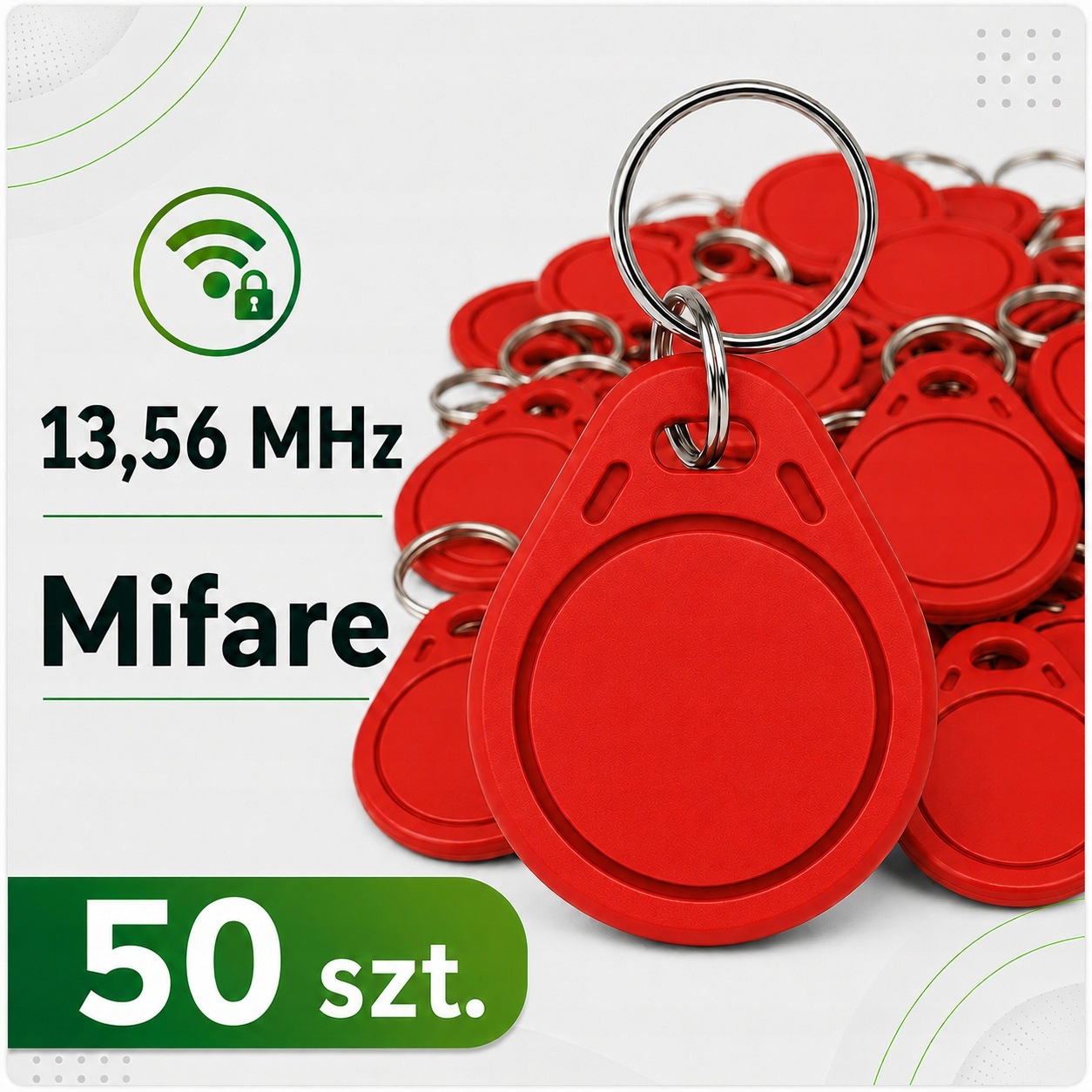 Sada bezkontaktních Rfid přívěsků 13,56MHz Mifare Mia MFB1 red 50 ks
