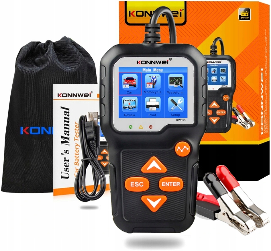 Tester do akumulatora rozrusznika alternatora Konnwei KW650 6V 12V LCD