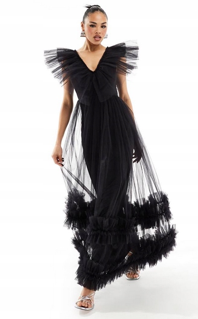 Tylová Koktejlová Šaty S Volánky Lace Beads 36 38 S M