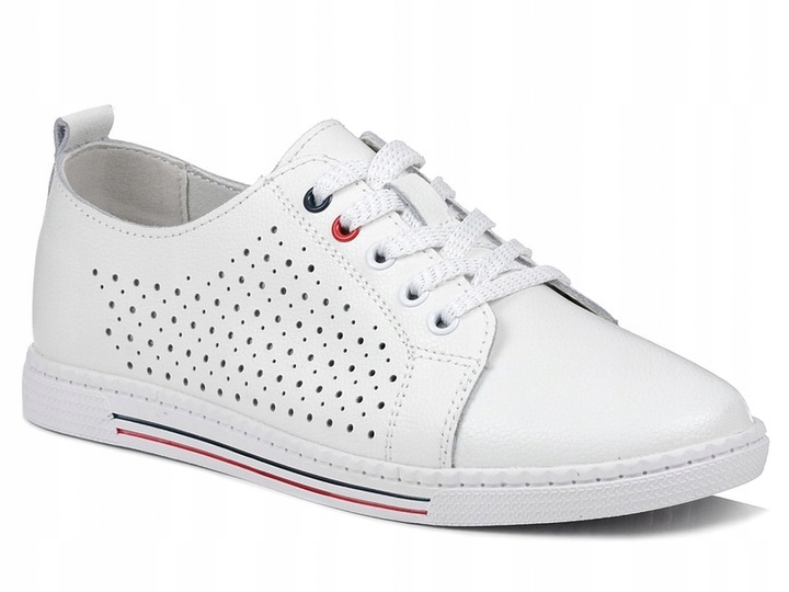 Bílé ažurové tenisky, polobotky se zavazováním, velikost S. Barski LR51-587, kožené, velikost vel.