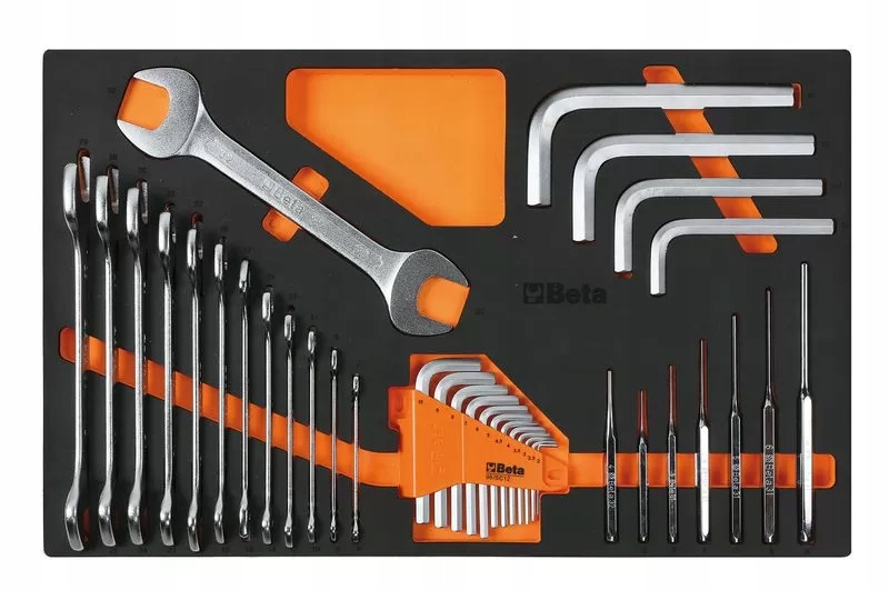 Zestaw36 kluczy płaskich i kluczy trzpieniowych kątowych sześciokątnych w m Marka Beta