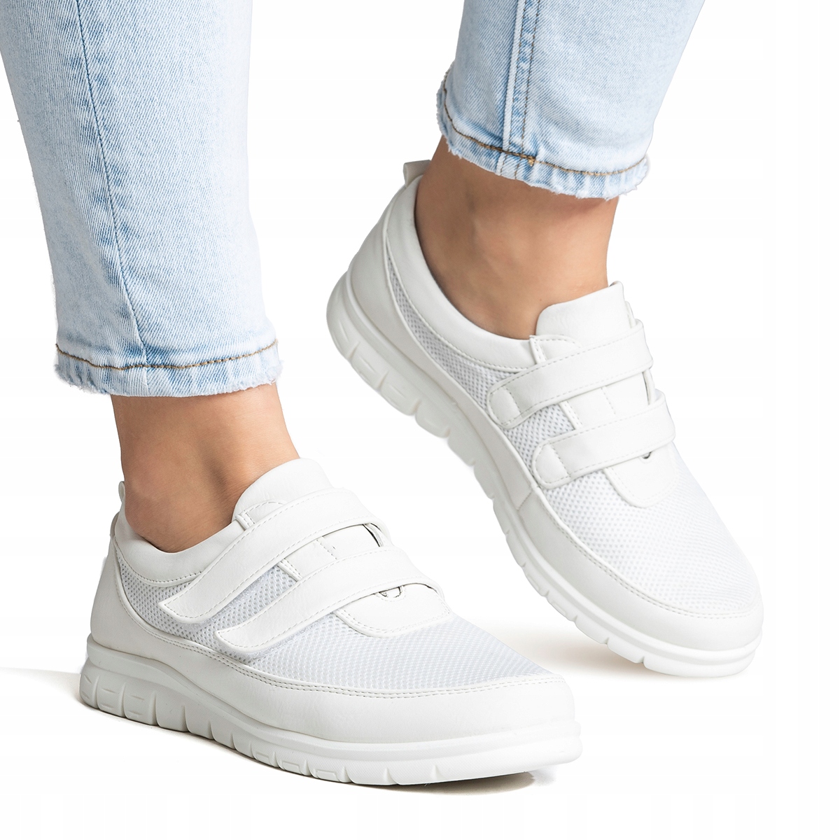 Buty sportowe miękkie Memo Soft Lekkie ładne białe Rzep Wojtyłko 41