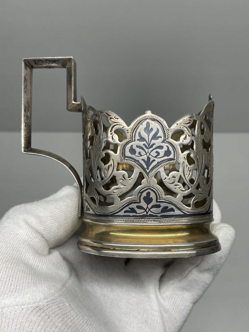 Srebrny Podstakannik - Niello - 91,08g - CARSKA ROSJA / ROSJA - Kraków