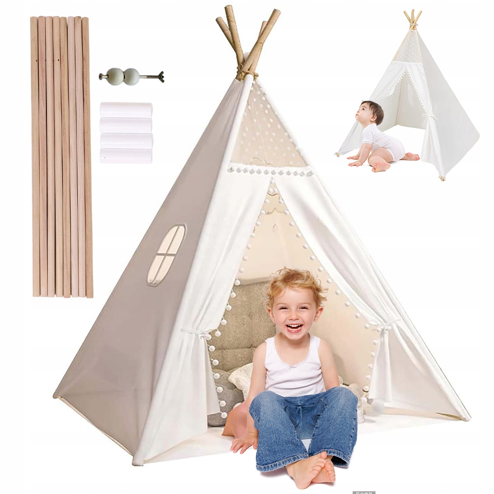Tipi namiot dla dzieci Wigwam z drewnianymi drążkami 120x120x130 cm
