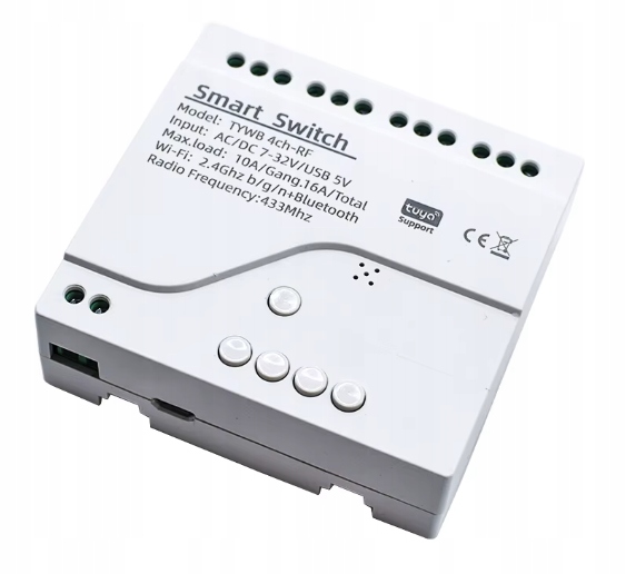 Inteligentny sterownik 4-kanałowy WiFi z RF433 Ac/dc 7-32V Tuya Smart Life