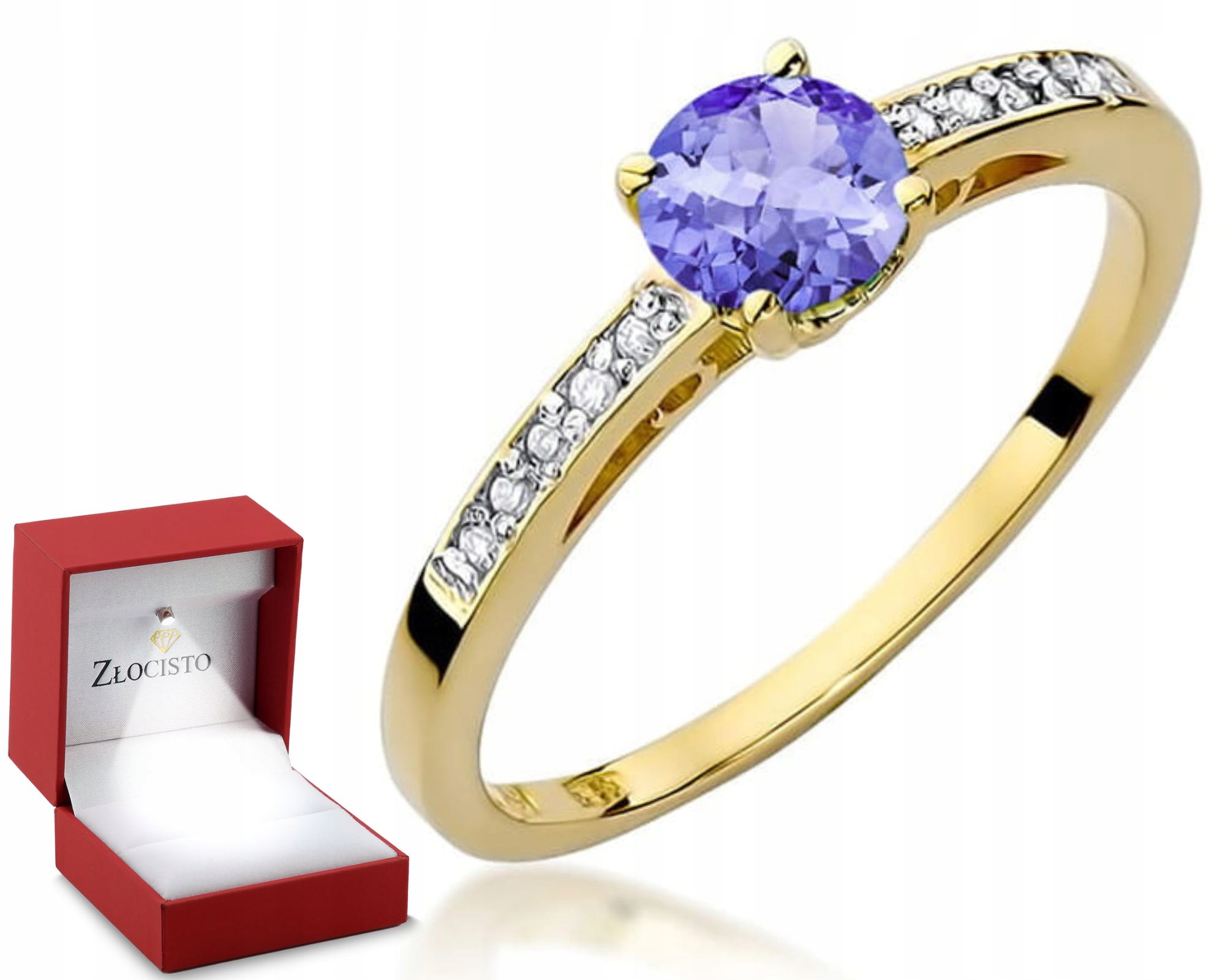 Žluté Zlato Prstýnek Tanzanit Gravírování 585 Dárek