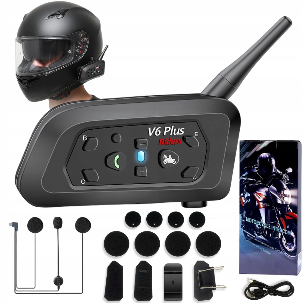 Interkom Domofon Motocyklowy Z Bluetooth do 1500M V6 Plus Wodoodporny