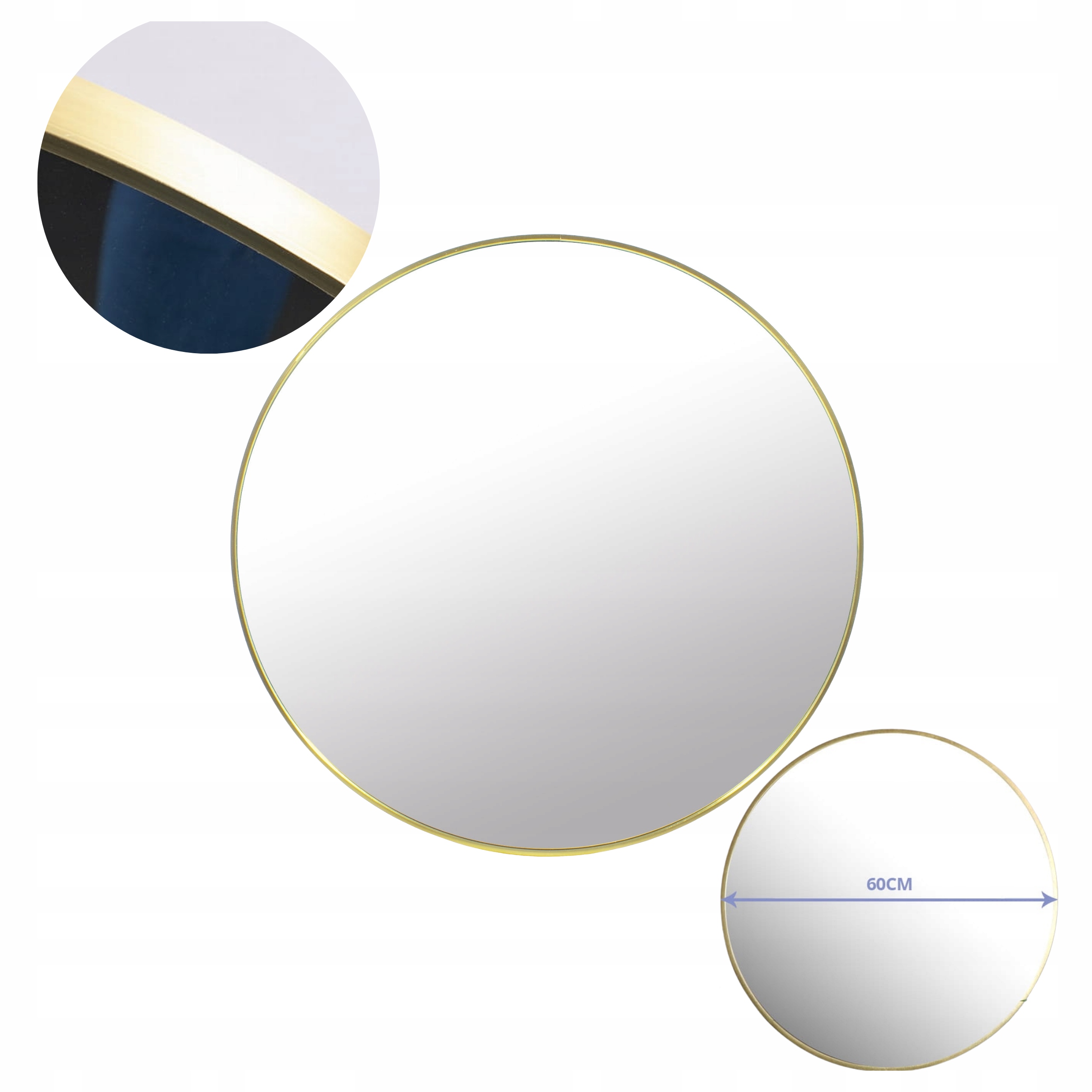 Velké Zrcadlo Kulaté Industriální Koupelnové Ložnice Obývací Pokoj Zlaté 60 CM XL