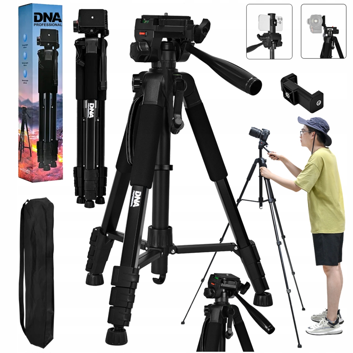 Wysoki Statyw Fotograficzny Video 180 CM Do Aparatu Kamery Telefonu 3D Ptz