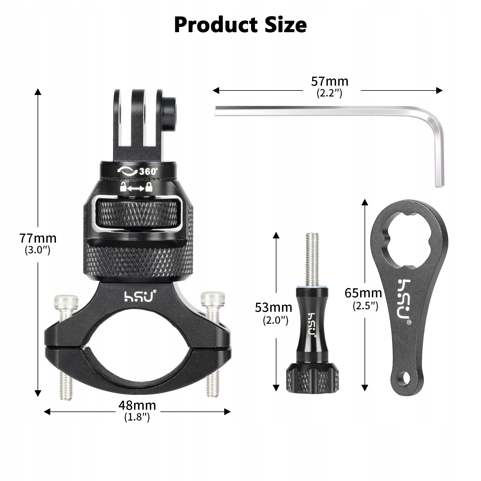 HSU Uchwyt Rowerowy Motocyklowy Kompatybilny z GoPro Insta360 Osmo Action — miniatura 6