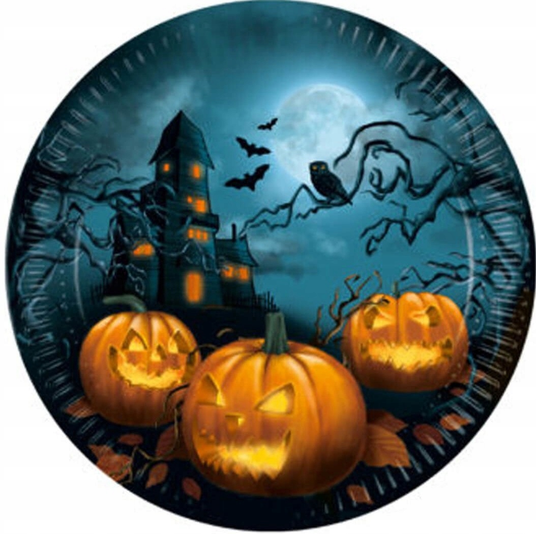 TALERZYKI KUBKI HALLOWEEN STRASZNY DOM DYNIE DLA DZIECI URODZINY 16szt Marka Piniatowe Love