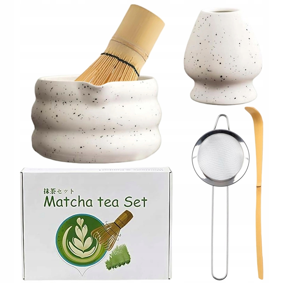 Levně Sada na matcha s bambusovou šlehací metlou a podstavcem je ideálním dárkem