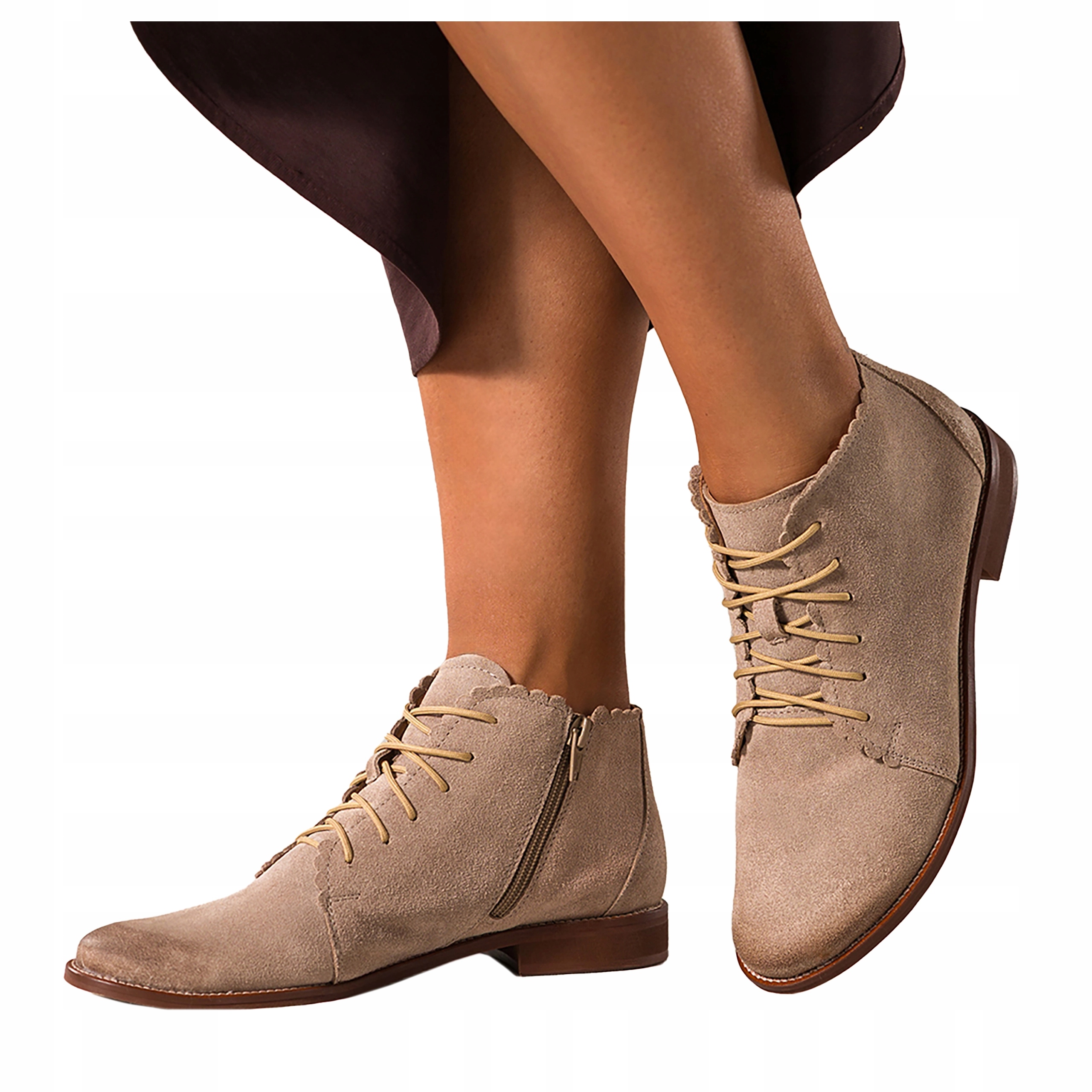 Kotníkové Boty Béžové Kožené Dámské Pohodlné Ozdobné Šněrovací výřezy vel. 39