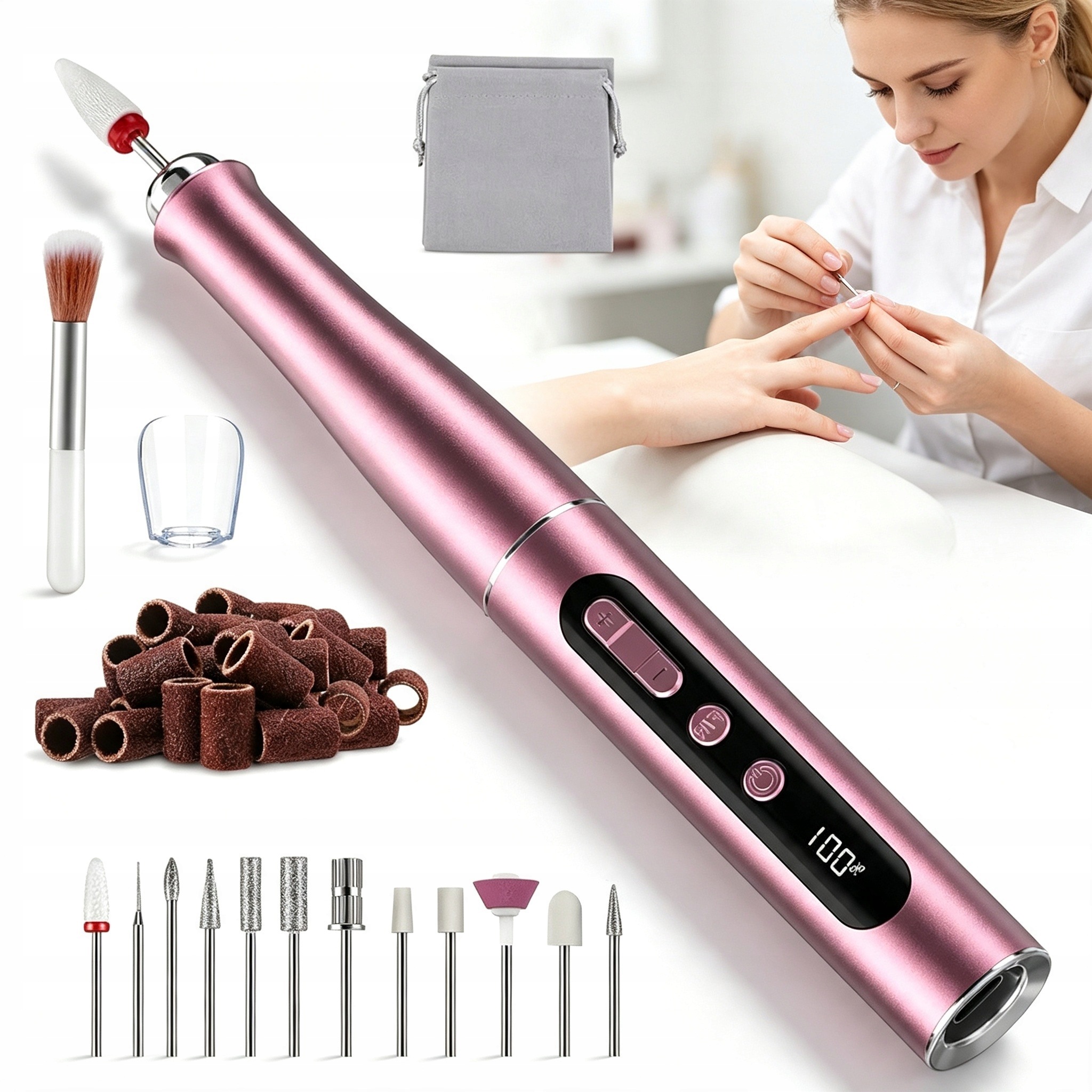 Bezdrátová Bruska Na Nehty 800 Mah 35000 Rpm Tichá LCD Manikúra