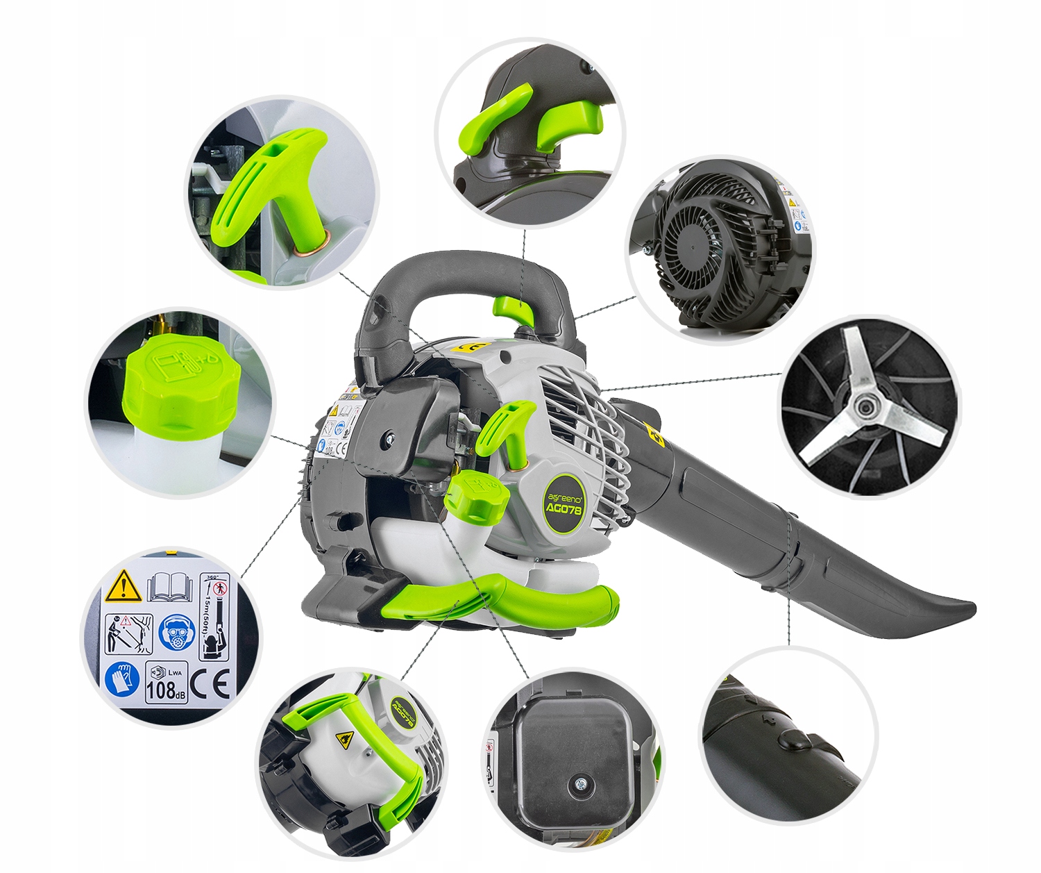 БЕНЗИНОВИЙ САДОВИЙ ПИЛОСОХ З ПОРУШУВАЛЬНИКОМ AG078 AGREENO Код виробника AG078