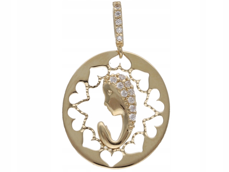 Zlatý medailonek 585 Křest Matka Boží se srdcem Svaté Přijímání jako dárek 14kt