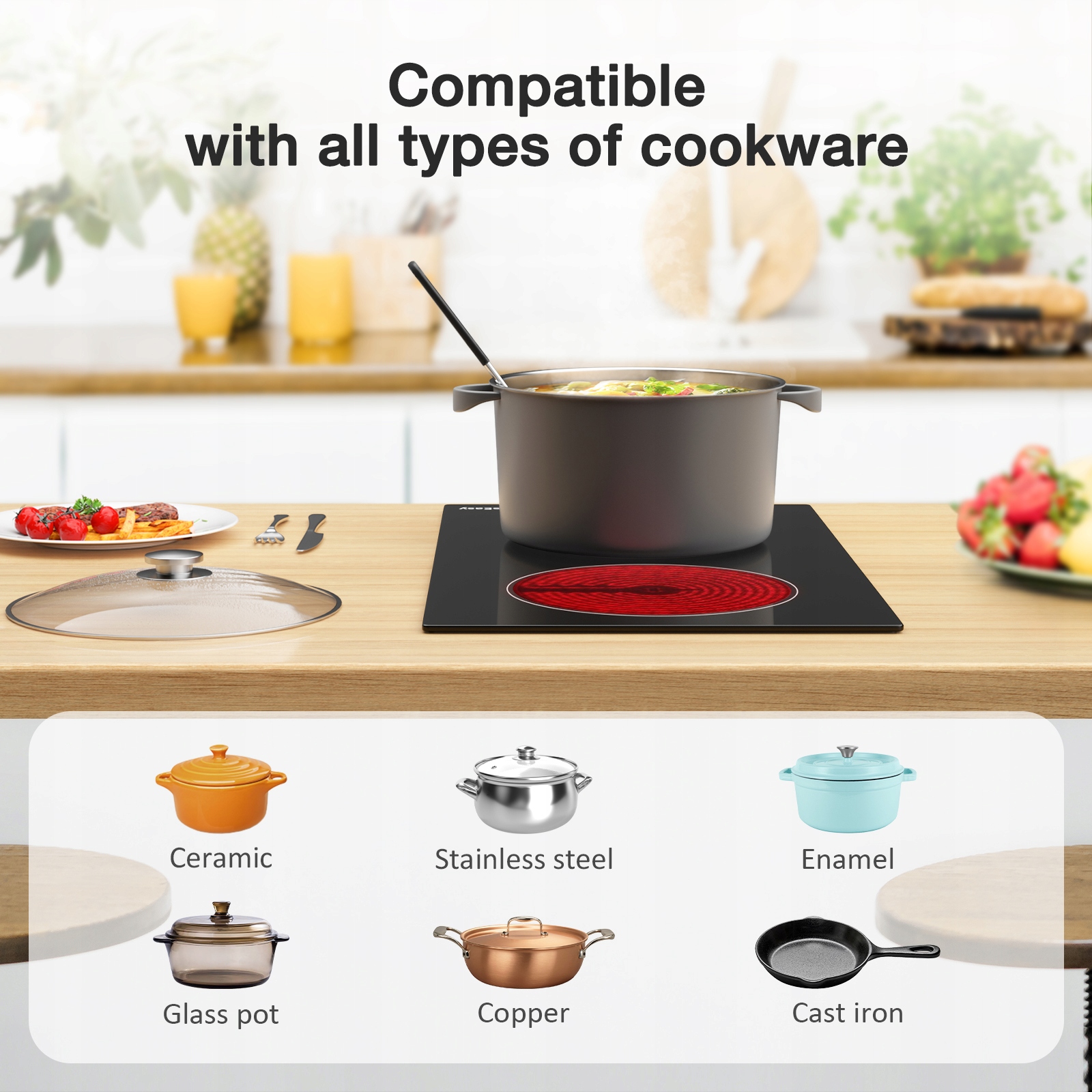 Płyta szklano-ceramiczna IsEasy Podwójne strefy 3200 W 29,5 cm Kolor dominujący czarny