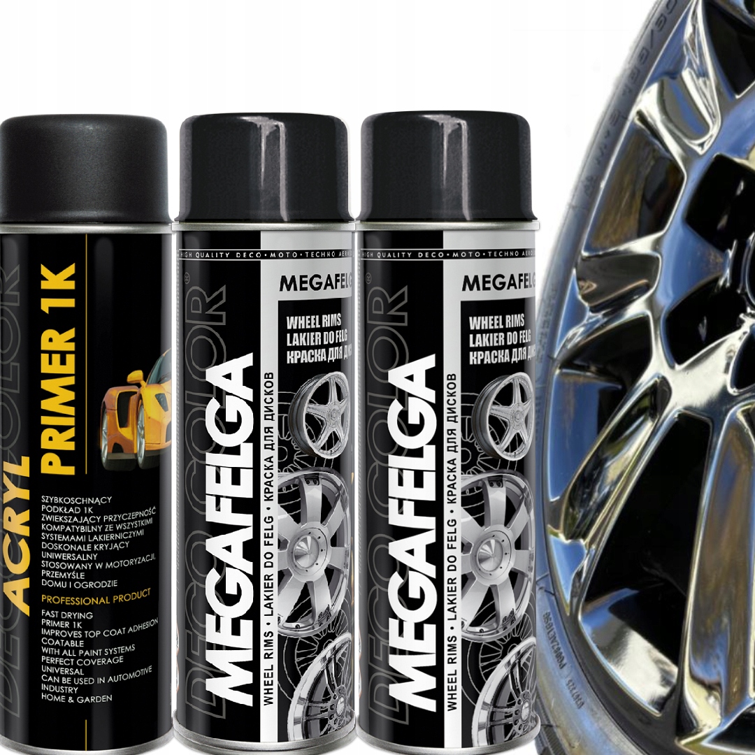 Zestaw Do Regeneracji Felg Czarny Połysk 3 X Spray Lakier Do Felg